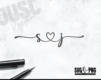 sj, js, letras con corazón Monograma svg, iniciales de parejas, minúsculas, corazón conectado, svg de boda, svg de decoración del hogar
