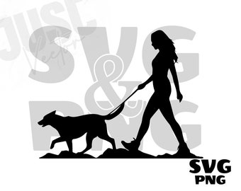 Girl Walking the Dog, Dog Walking Svg, Dog Walking Silhouette, Dog Walking Cut File, Dog walker Clipart, Dog Svg, Instant Digital Download