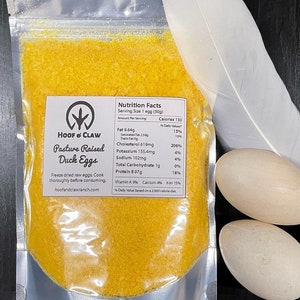 Freeze dried duck eggs, for camping, emergency food storage, baking | fresh from pasture raised free range ducks, 8oz = 1 dz duck eggs
