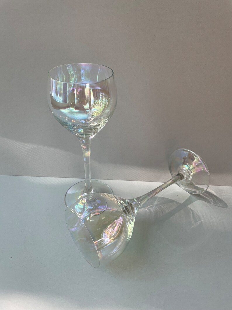 Iridescent Vintage Wine Glasses Set of Two Etsy
