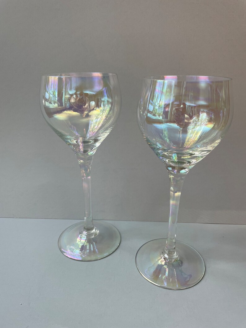 Iridescent Vintage Wine Glasses Set of Two Etsy