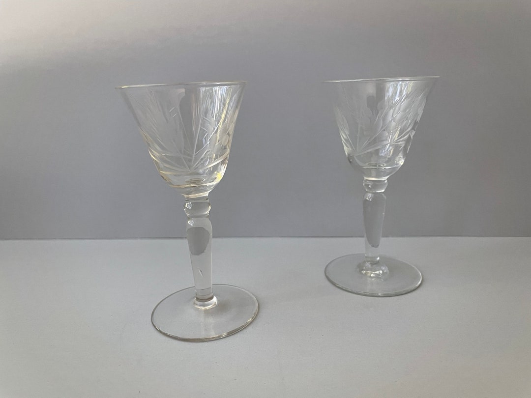 Vintage Cordial Glasses Aperitif Digestif Stemware Etched Wheat Pattern Etsy