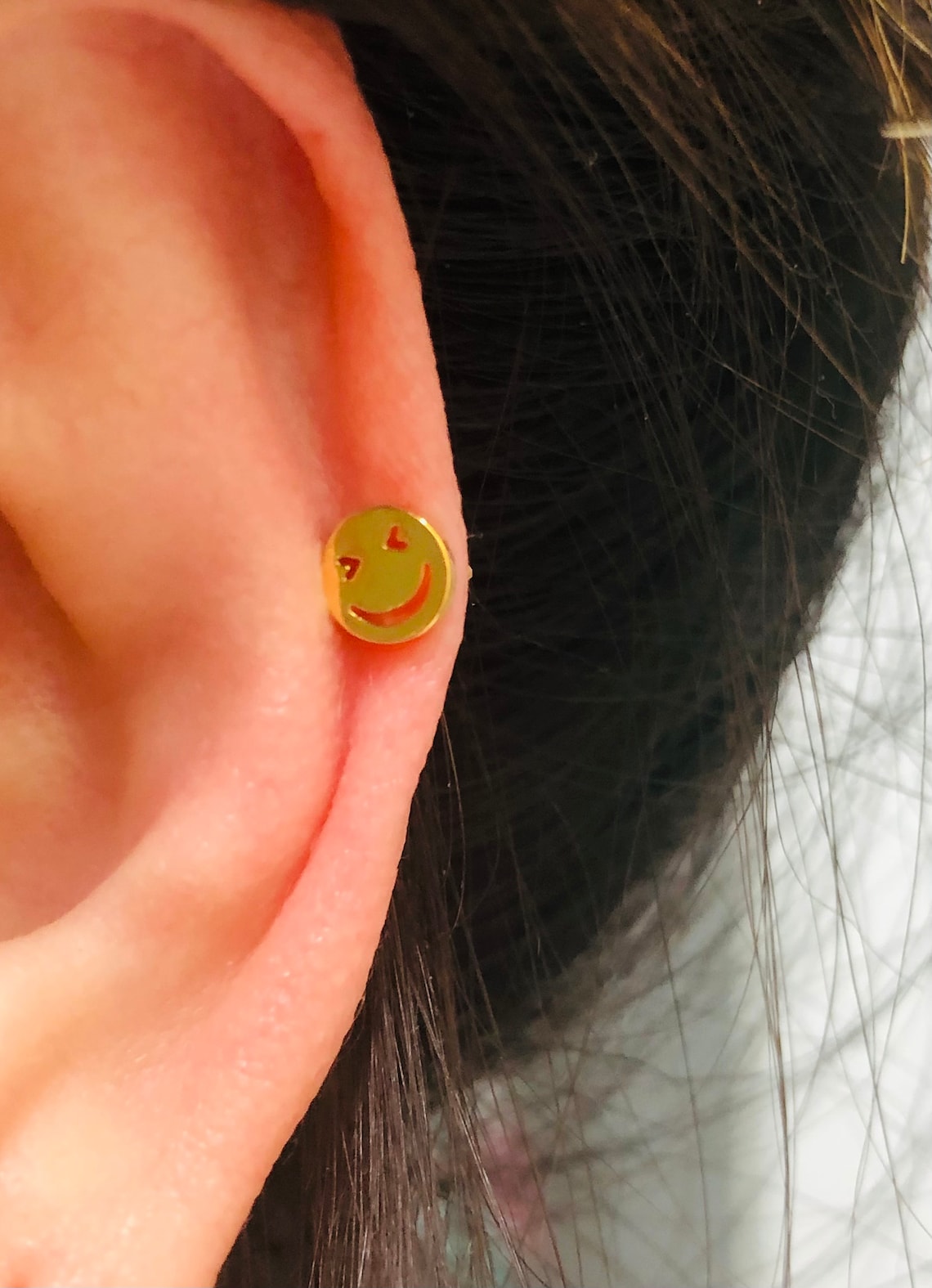 14k Gold Emoji Face Piercing Yellow Gold Tiny Studs Everyday Etsy