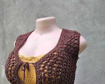 Chaleco de ganchillo hecho a mano - Top estilo boho chic para combinar con otras prendas