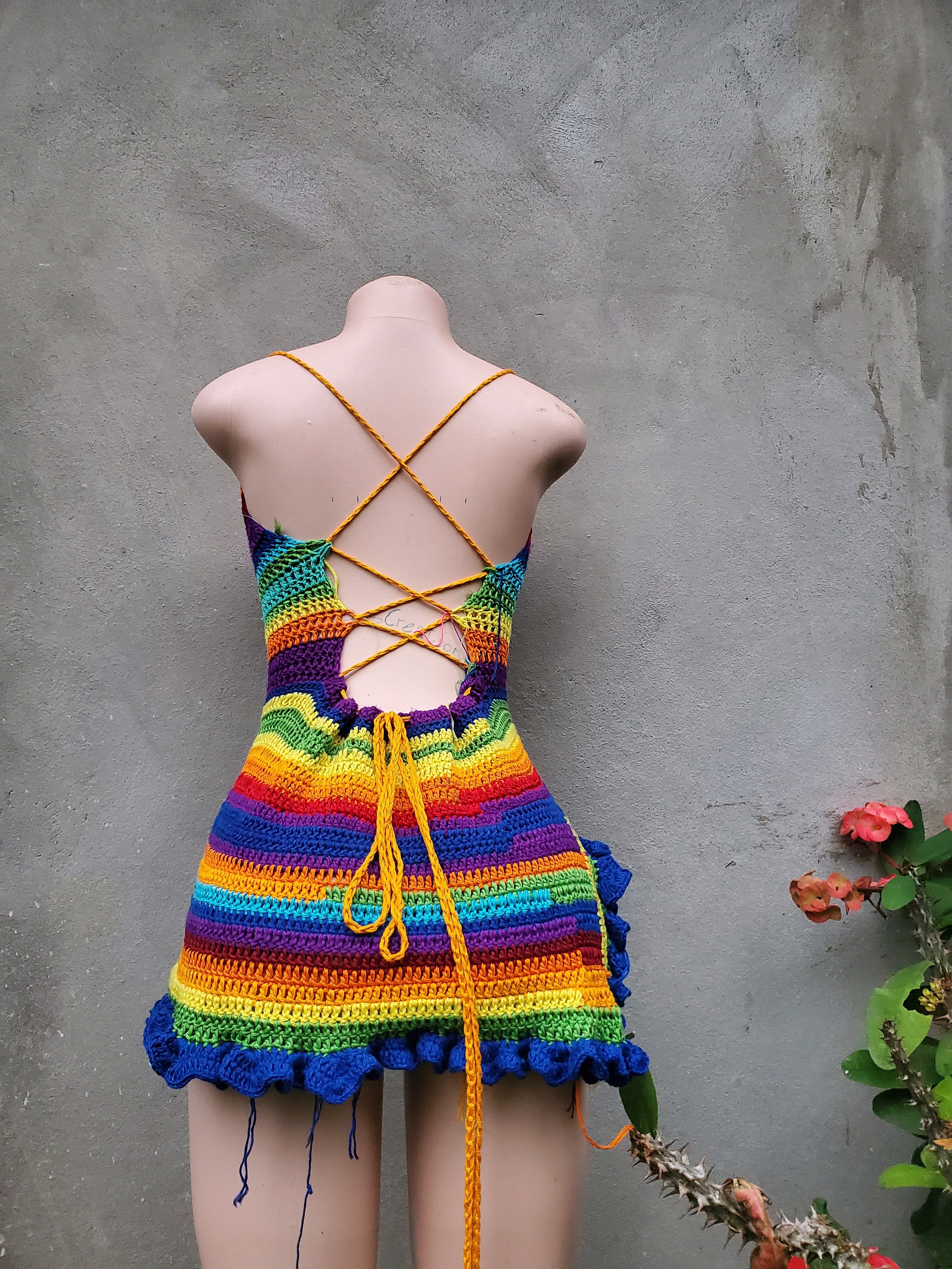 rainbow crochet mini dress Rainbow Stitches Crochet Mini Dress