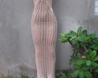 Crochet Beach Coverup Dress: Long Cotton Blend Mesh, Sommerferien