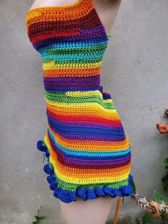multicolor crochet halterneck dress Crochet Halter Neck Multicolor Slip Dress Sz S