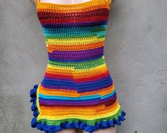 RAINBOW CROCHET DRESS - multi color crochet mini dress - crochet mini dress- short crochet dress- pretty crochet dress