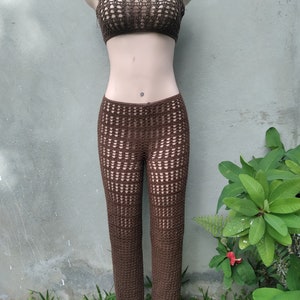 CROCHET PANTS SET- Crochet pants- long pants- tube top- vintage set - summer wear- vacation outfit -mesh pants - long woman pants -pants