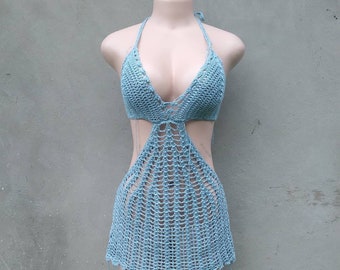 crochet low back mini beach cover up dress Crochet Crossed Swim Cover-Up Mini Dress main image 0