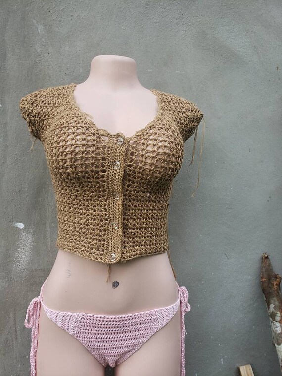 CROCHET CROP TOP- Button Crop Top - Short Sleeve Crop Top - Mesh Crop Top -  Crochet Blouse - Crochet Top - Handmade Crochet Top - Women Top1 - Etsy  Canada