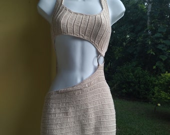 Halter Crochet Mini Dress: Handmade Cotton Ring Dress