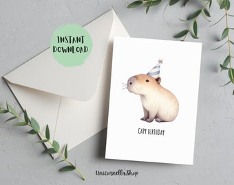 Capybara Happy Birthday Card, Capy Birthday Card, Punny Birthday Card, Cute Birthday Card, Animal Birthday Card, Printable Digital Download