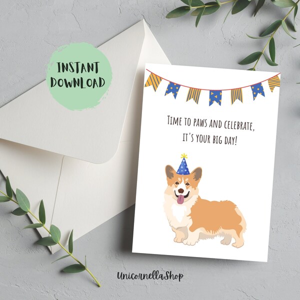 Printable Corgi Birthday Card - Etsy