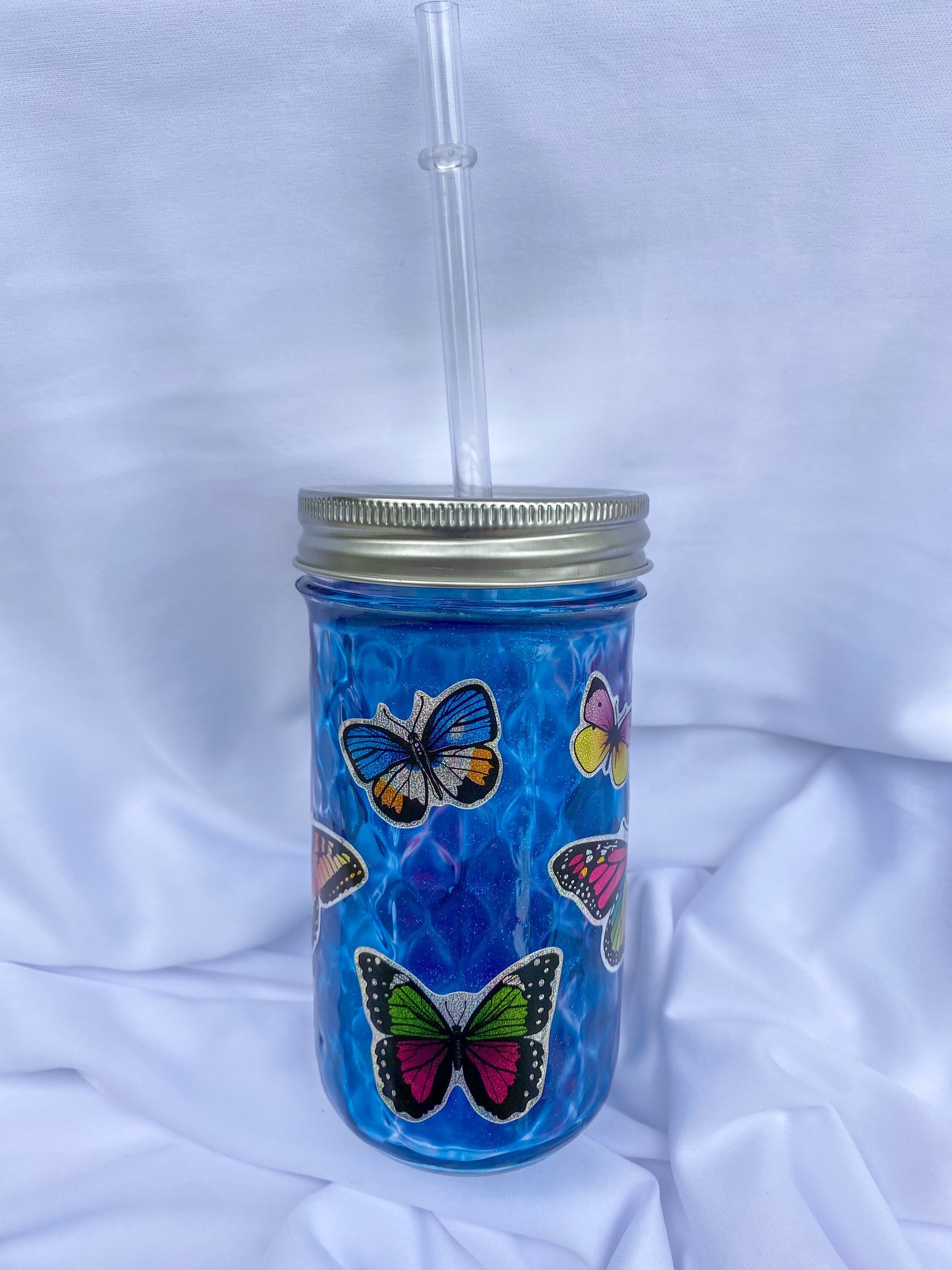 Blue Butterfly Epoxy Mason Jar with Straw Lid Straw Included | Etsy