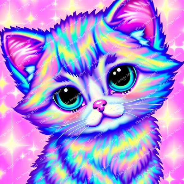 Pastel Kitten Sublimation, Pastel Cat Portrait, Cat JPG, Colorful Kitten Design, Rainbow Kitten Art, Girls Shirt Design, Neon Pastel Colors