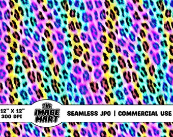 90's Neon Rainbow Leopard Print Seamless Pattern Background, Digital Paper, Digital Pattern, 90's Patterns, Seamless PNG, Pastel Leopard