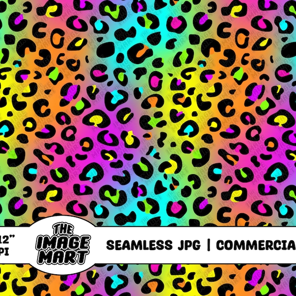 90's Neon Rainbow Leopard Print Seamless Pattern Background, Digital Paper, Digital Pattern, 90's Patterns, Seamless PNG, 90's Neon