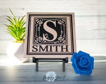 monogrammed family name customizable home decor ceramic Tile