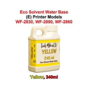 May include: A yellow 240 ml bottle of Ink 4 YouLV Eco Solvent Water Base ink. The bottle has a white cap and handle. Text on the bottle includes "YELLOW" and "WF-2830, WF-2850, WF-2860".