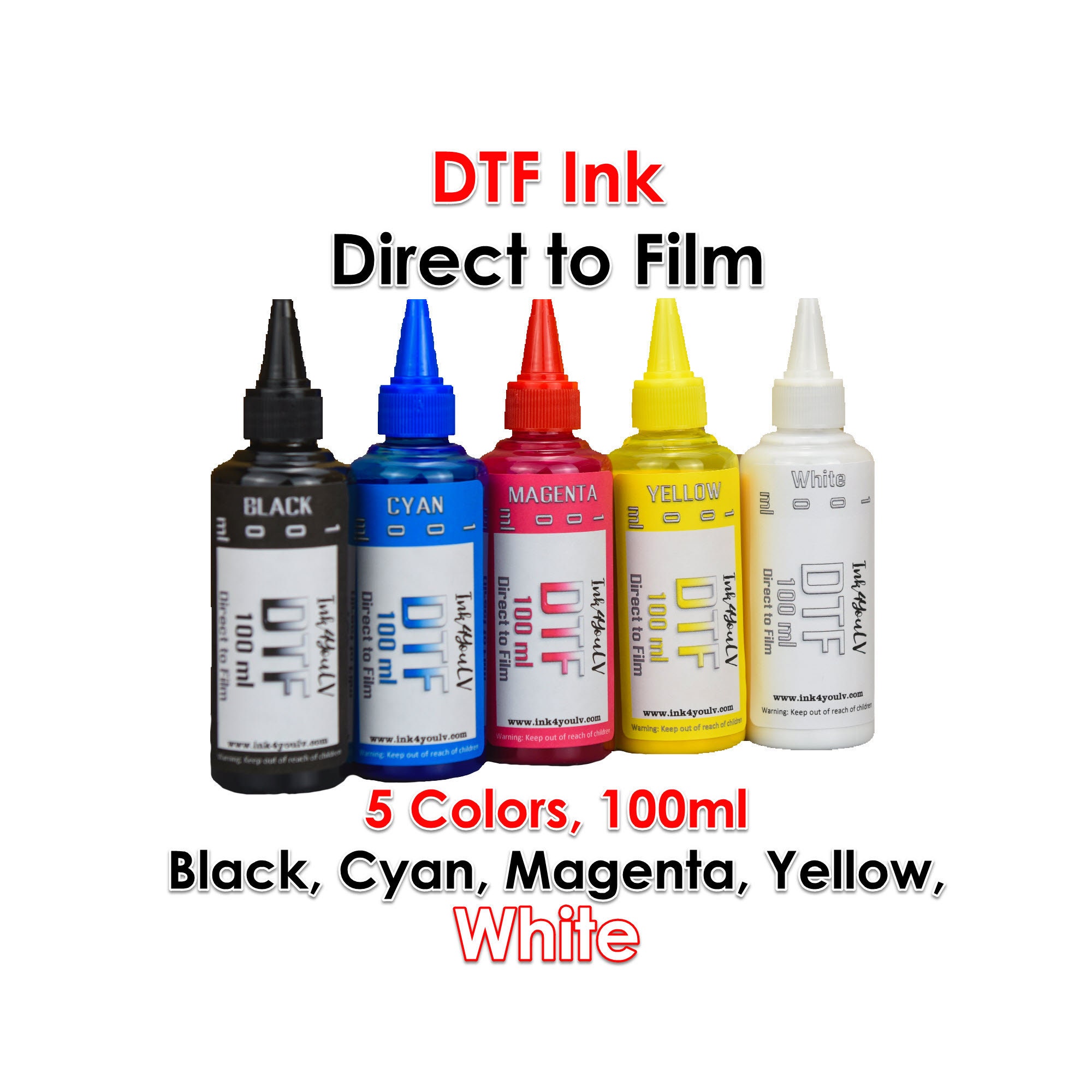 DTF Ink Direct to Film 5 Colors 100ml for Epson, Epson Print Head Printers  