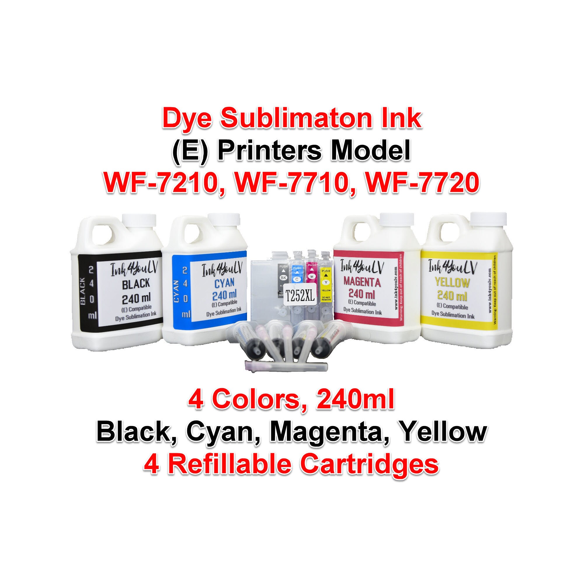 Dye Sublimation Ink 4 Colors 240ml, 4 Bottles, for E Printers Model WF ...