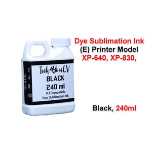 May include: A white plastic bottle of black dye sublimation ink, labelled "Ink 4 YouLV BLACK 240 ml." The bottle has a handle and a white cap. The text "Dye Sublimation Ink" and "Black, 240ml" are also visible.