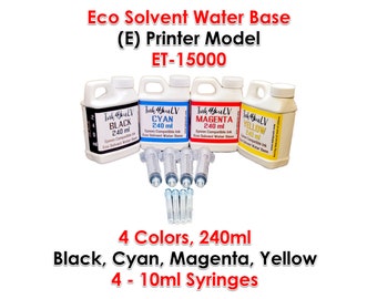 Encre à base d'eau avec solvant écologique, 4 couleurs, 240 ml pour imprimante (E) modèle ET-15000, 4 bouteilles, 4 seringues de 10 ml