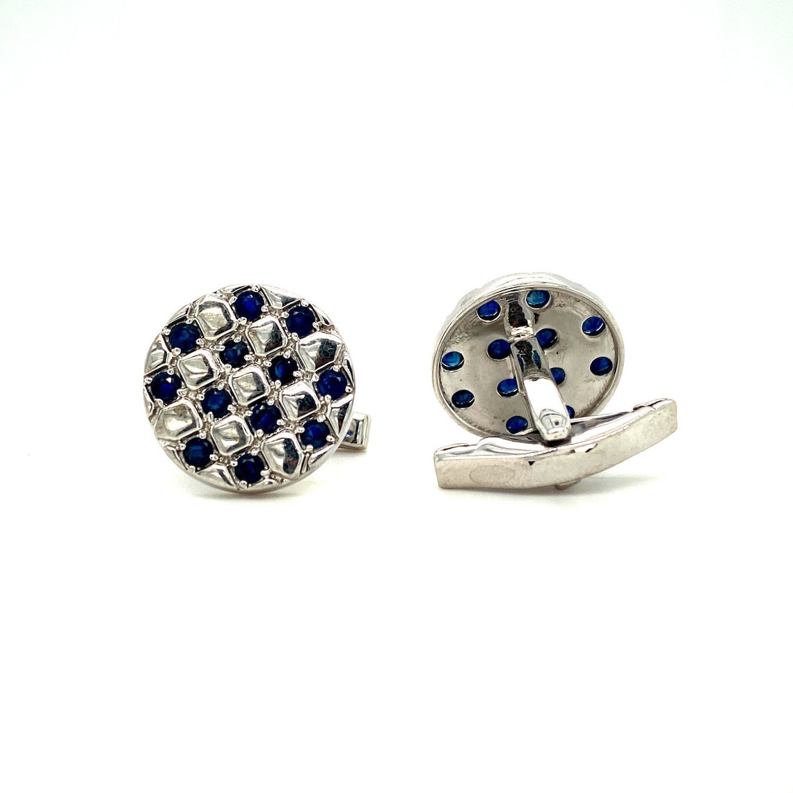 Antique Blue Sapphire Cufflinks 925 Sterling Silver Round Etsy