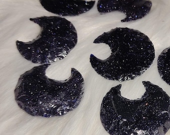 Bulk Blue Goldstone Moon | Blue Goldstone Crescent Moon | Sandstone Moon Carved Crystal | Gemstone Moon for Jewelry | Wire Wrapping