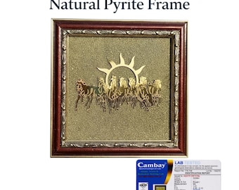 Lab Certified 7 Horses on Raw Pyrite Frame | Seven Horses Wall Decor for Money, Growth & Protection |Vastu Wall Art for Home + Office | Gift