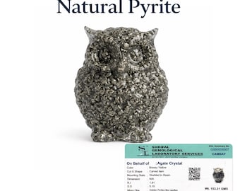 Lab Certified Natural Pyrite Owl | Orgonite Pyrite Owl Figurine for Wealth, Success & Protection | Vastu Showpiece for Home + Office Decor