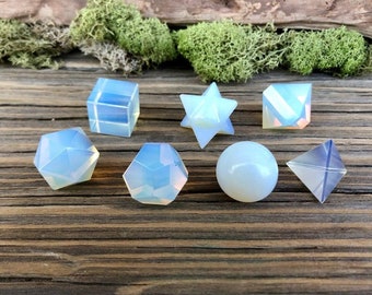 7 Pcs Opalite Platonic Geometry Set | Sacred Geometry Set | Healing Crystal Geometry | Sacred Shaped
