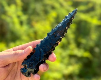 Hand-Knapped Black Obsidian Arrowhead, Large Arrowhead, Black Obsidian Point, Crystal Spearhead, Home Decor, Crystal Gift