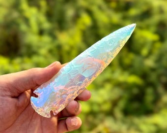 Large Angel Aura Arrowhead, Handcrafted Arrowhead, Opalite Arrowhead, Crystal Aura Spearhead, Home Decor, Crystal Gift