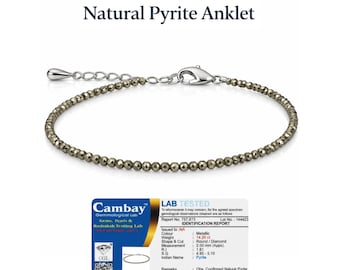 Lab Certified Natural Raw Pyrite Anklet | Dainty Pyrite Beaded Anklet | Protection & Abundance Crystal Jewelry | Minimalist Healing Anklet
