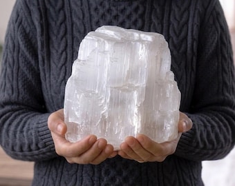 Gran losa de cristal de selenita en bruto – Placa de carga para limpieza, muestra de yeso, piedra de protección