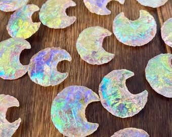 Angel Aura Quartz Crystal Crescent Moon, Crystal Moon, Clear Quartz, Aura Quartz Moon Carving, Carved Mini Moon