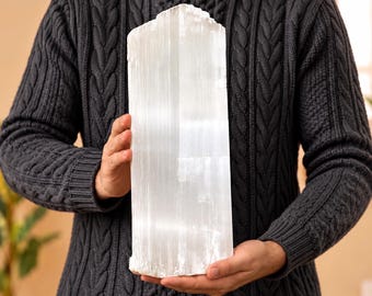 Large Raw Selenite Crystal Slab – Selenite Charging Plate, Selenite Log, White Gypsum Specimen, Satin Spar Crystal