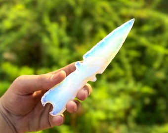 Large Opalite Dagger Athame, Handcrafted Arrowhead, crystal Knife, Crystal Spearhead, Home Decor, Crystal Gift