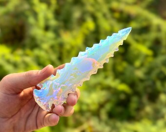 Large Angel Aura Arrowhead, Hand-Knapped Arrowhead, Opalite Arrowhead, Crystal Aura Spearhead, Home Decor, Crystal Gift
