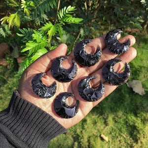 Bulk Obsidian Moon Crystal, Carved Moon Crystal, Crescent Moon, Obsidian Gemstone , Obsidian Moon Shaped, Moon Pendant, Wire Wrapping