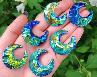 Bulk Angle Aura Obsidian Moons | Titanium Aura Moon | Obsidian Moons | Carved Crystal Moon | For Wire Wrapping