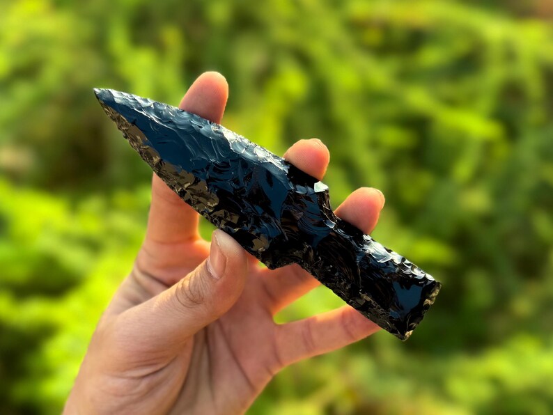 Large Black Obsidian Sword Knife, Hand-knapped Arrowhead, Black ...