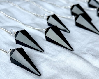 Bulk Black Obsidian Crystal Pendulum | Crystal Pendulums | Faceted Cone Pendulum | Dowsing Crystal Pendulum