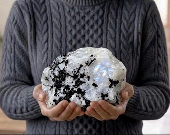 Large Raw Rainbow Moonstone Chunk – Blue Flash Feldspar Specimen, Divine Feminine Crystal