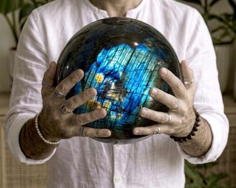 Customized Large Labradorite Sphere | Natural Polished Labradorite Ball | Large Crystal Sphere for Healing | Free Mystery Gift Included