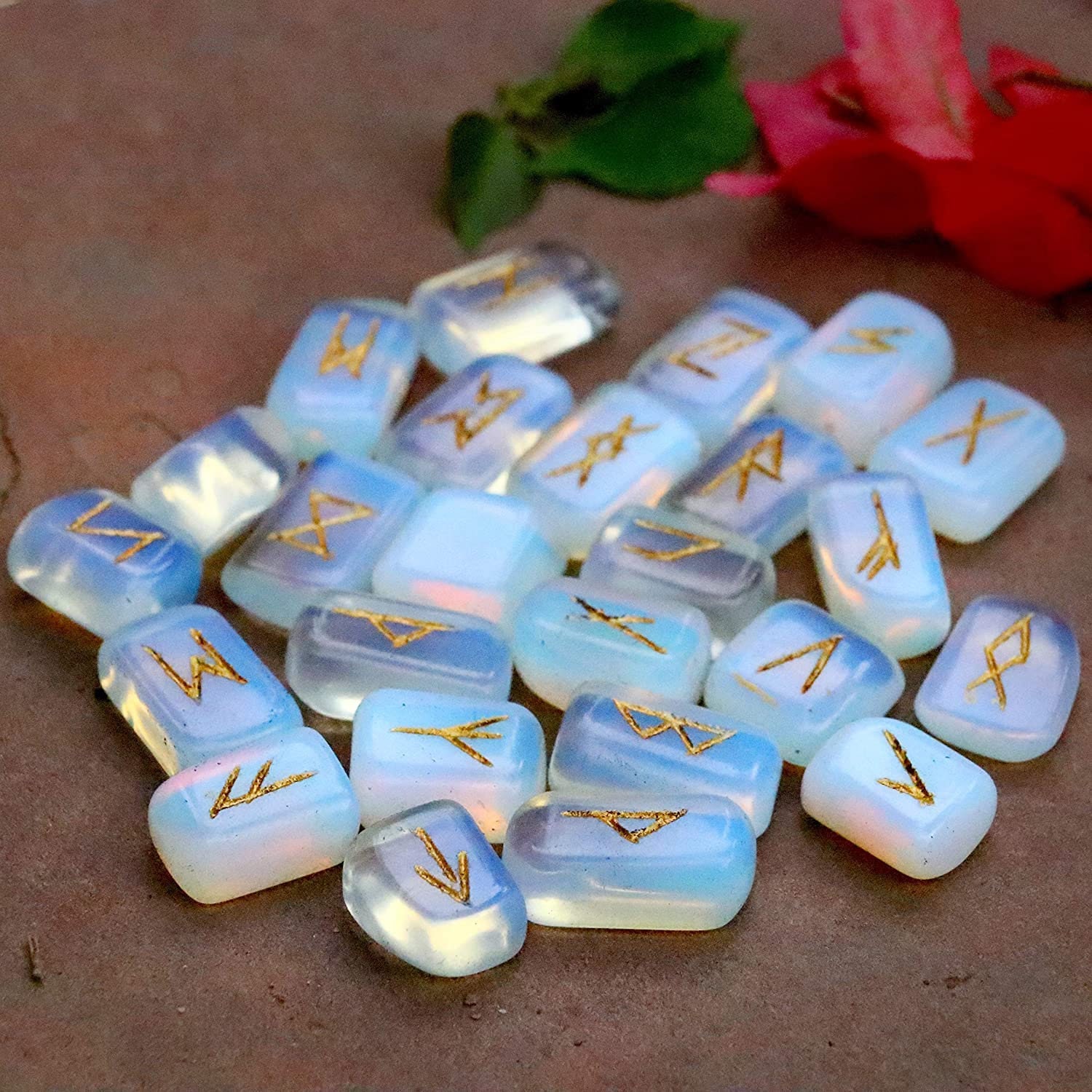 Opalite Rune Set | Elder Futhark Rune Set Gemstone Runic Set | Gift for Crystal Lover | divination spiritual healing crystals and stones