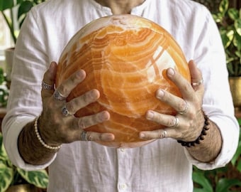 Large Customized Orange Calcite Crystal Sphere | Big Size Crystal Ball for Healing, Meditation & Decor | Free Mystery Crystal Gift Included
