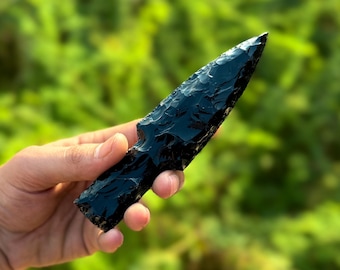 Large Black Obsidian Sword Knife, Hand-Knapped Arrowhead, Black Obsidian Point, Crystal Spearhead, Home Decor, Crystal Gift